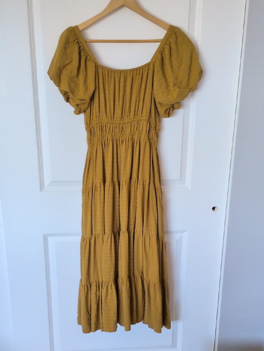 Cleobella Mustard Midi Dress with Puff Sleeves - Picture 4 of 7